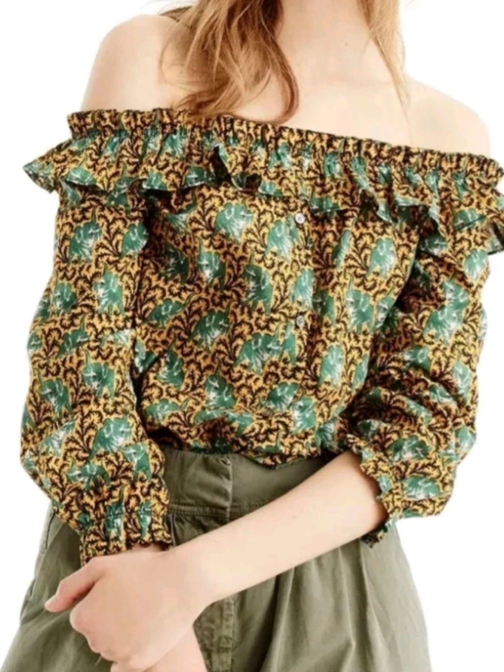 J. Crew Floral Off-the shoulder elephant safari top